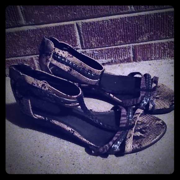 Shoes - Beige, gray , and brown snakeskin pattern sandals